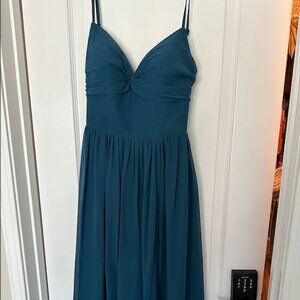 AZAZIE ZEYA A-Line V-Neck Pleated Chiffon Floor-Length Dress Ink Blue Size 8